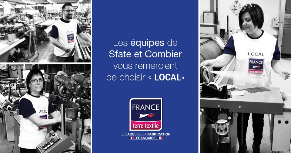 #LOWCOSTOULOCAL ?
Chez Sfate et Combier, tout le monde vous invite à choisir #Local
Pourquoi ? Parce qu'à travers vos achats d'articles labellisés #FranceTerreTextile, c'est : toute une filière que vous renforcez, leurs #emplois et #SavoirFaire que vous contribuez à sauvegarder