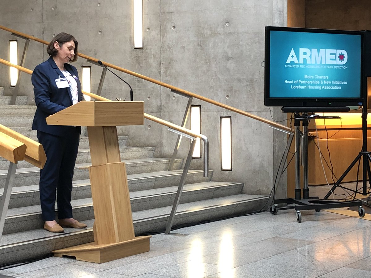 Moira Charters presenting on behalf of @LoreburnHA  . A great ambassador for a housing association that most definitely put the ‘social’ into social housing. A fantastic, progressive organisation doing amazing things for their tenants, young and old. <a href="/HasTechnology/">HAS Technology</a> <a href="/ScotParl/">Scottish Parliament</a>