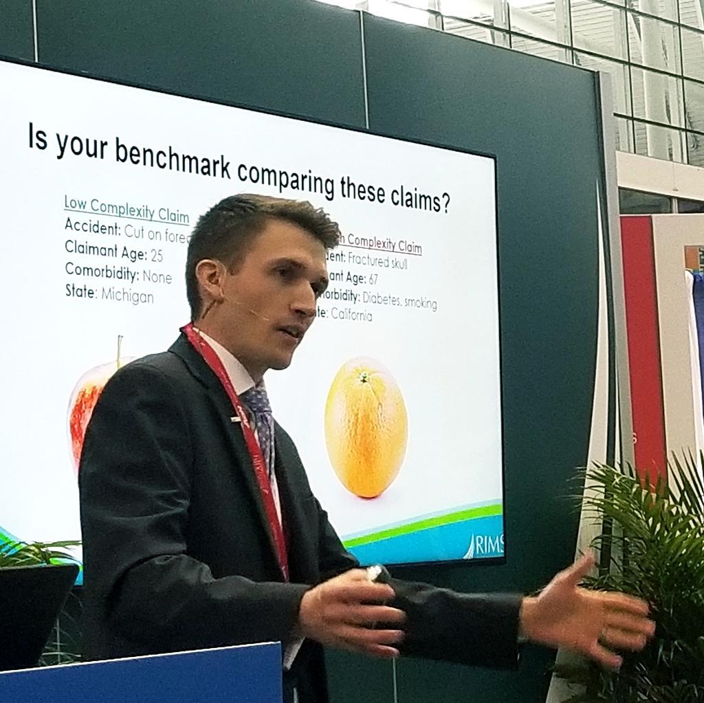 Attended a packed house at the #RIMS2019 Thought Leader Theater where <a href="/JoePowell7/">Joe Powell</a> discussed how to case mix adjust claims using Gallagher Bassett's proprietary SMART benchmarking technology.