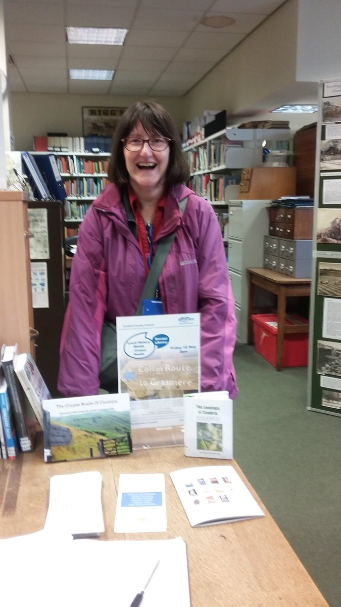 Cumblibraries's tweet photo. Here is the co-author of a series of local history books spotted in #KendalLibrary today, taken by surprise to see books by @thelonningsguy and herself on display.  Our Local Studies libraries all have a wonderful selection of stock; why not pop in and be surprised yourself? https://t.co/7G8ofpBuOG