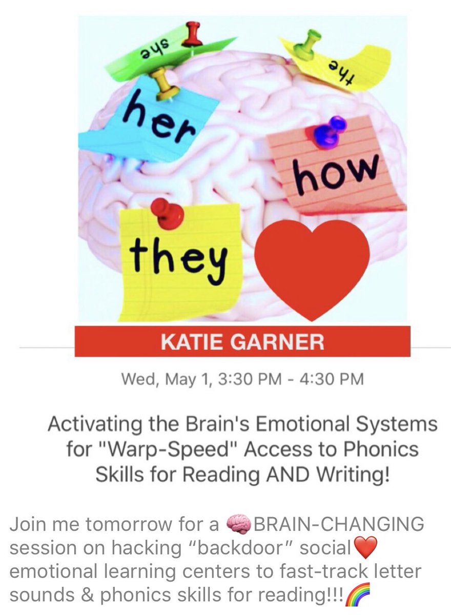 KatieGarnerREAD's tweet photo. Thrilled to be in NYC to speak at #YoungChildEXPO today &amp; tom! Today’s session- “Activating the 🧠Brain’s Emotional Systems 4 Phonics/Reading” @3:30 &amp; tom- “Prompting a Need-to-Know 4 Prioritized Learning/🚀Accelerated Skill-Access” @9:30 #BrainREAD #EarlyLiteracy
@YoungChildExpo https://t.co/gmMtsTYSQw