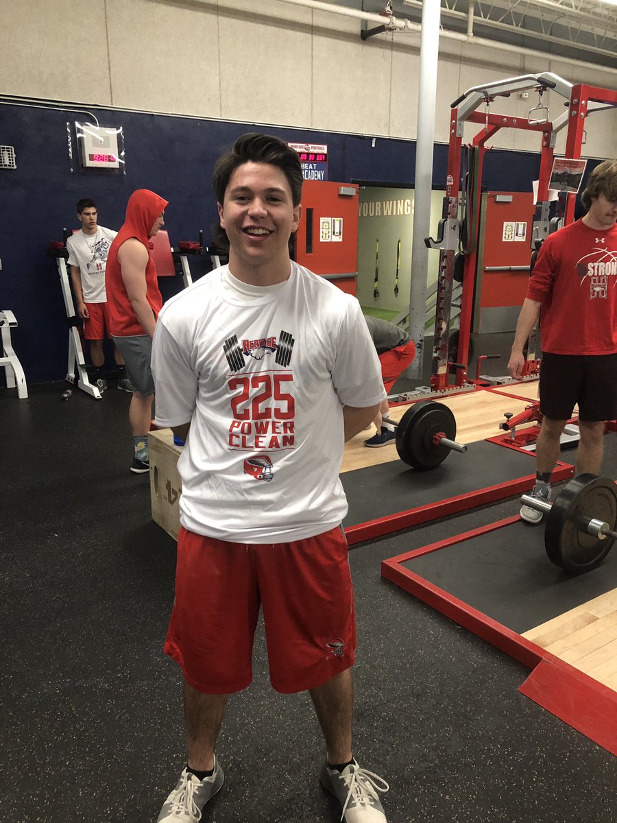 coachnolazy's tweet photo. @Heritagefootbal sophomore DB/K, @CristianoPalaz1 earning his #225clean shirt. You be of the hardest workers on the field, in the classroom, and in the weight room. Relentless pursuit of great goals. https://t.co/BBqBhonWWT