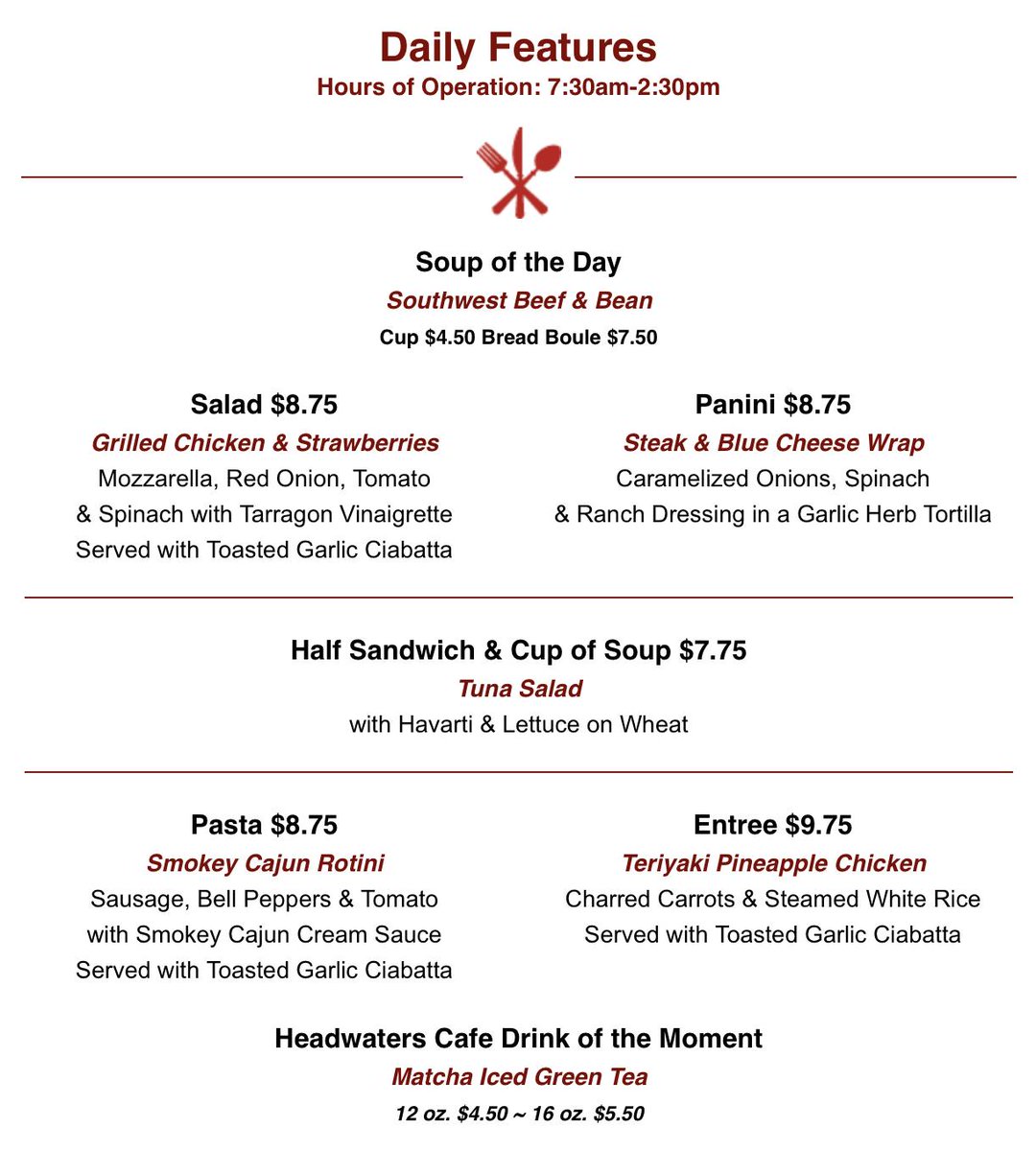 MHCCulinary's tweet photo. Wednesday features at Headwaters Cafe in @RiverCentre https://t.co/y1rTE0dCn4