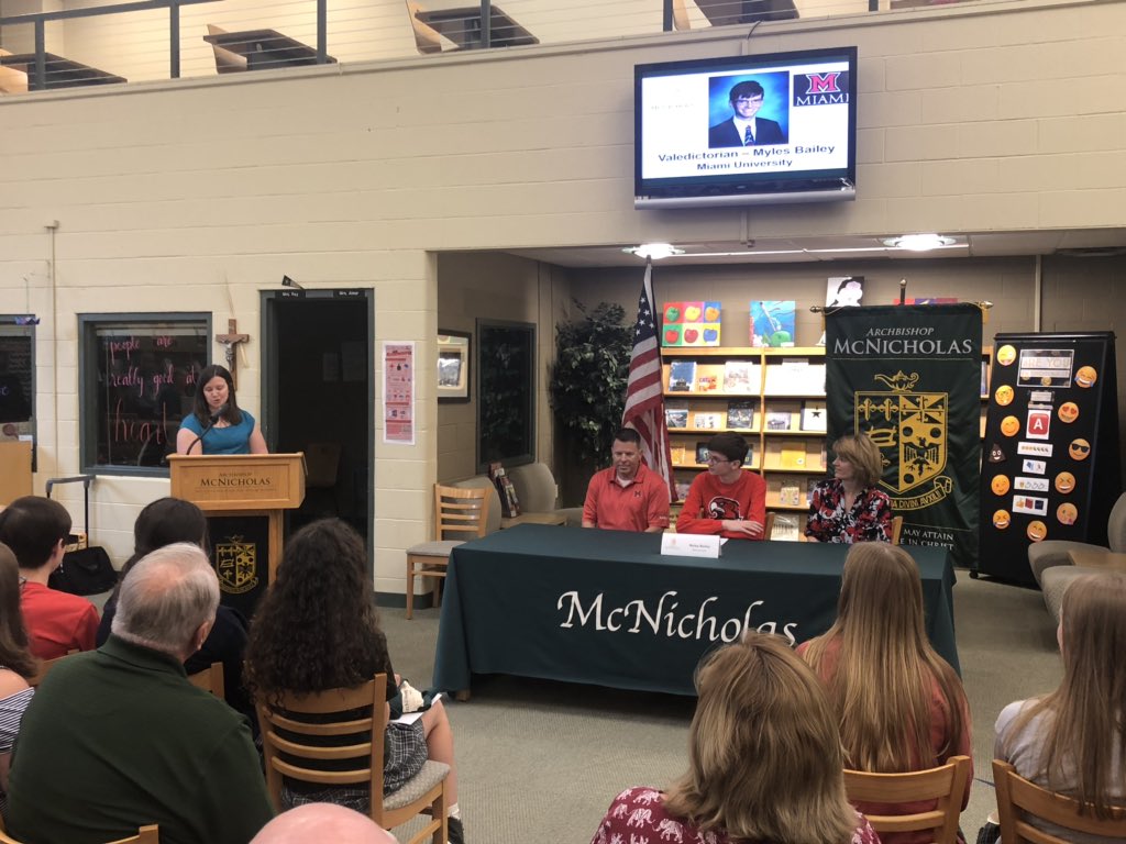 May 1 is a crazy day in college admissions, but I was happy to be at Archbishop McNicholas High School this morning to welcome their valedictorian, Myles Bailey, to <a href="/miamiuniversity/">Miami University</a> class of 2023! Welcome to the Miami Family, Myles! #MiamiOH #LoveandHonor @MiamiOH_Admit