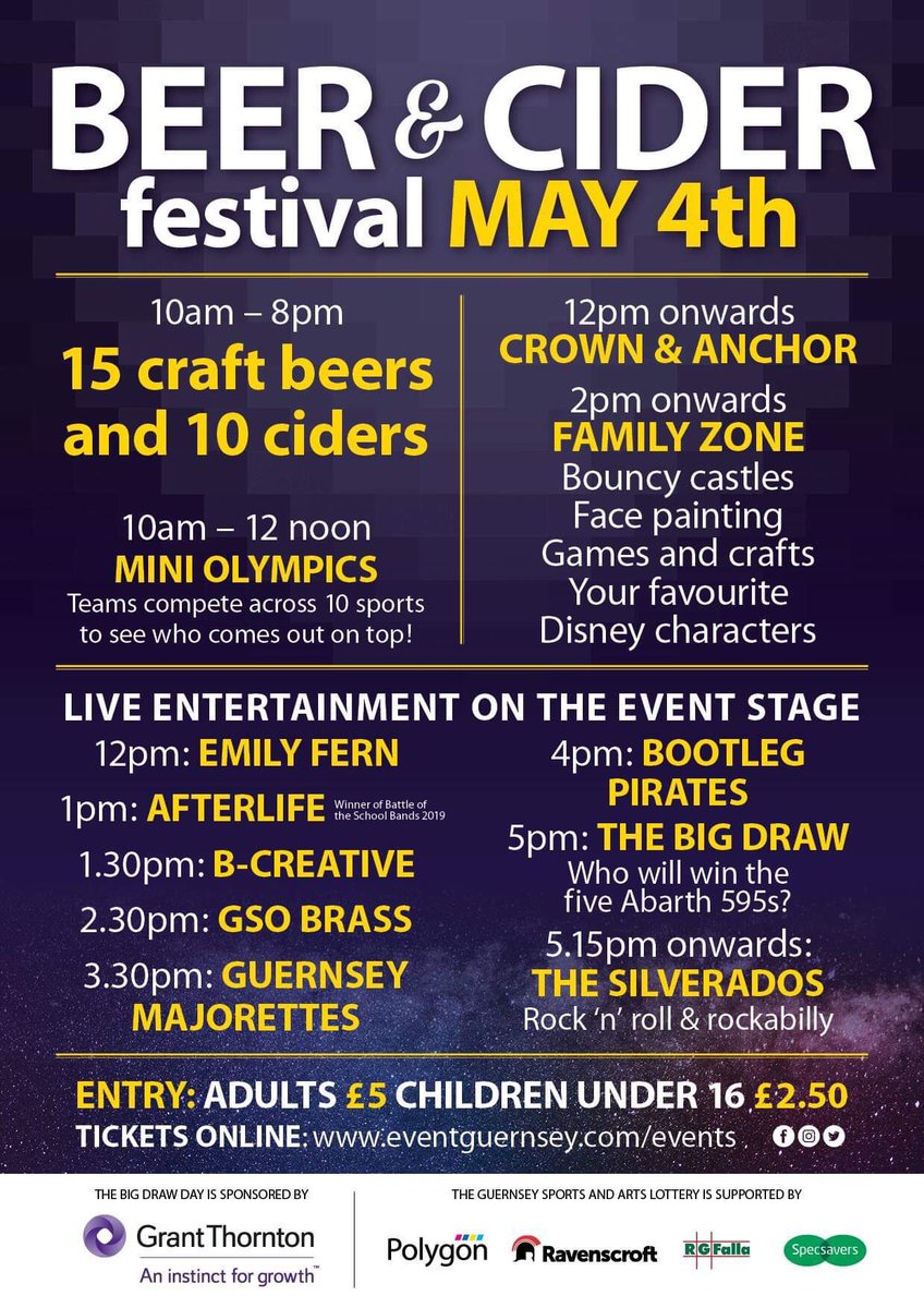 Buy your tickets in advance to the #MayThe4thBeWithYou
Beer and Cider Festival at eventguernsey.com/events
Individual tickets, family tickets (one child goes free) and drinks cards are all available online.
🎟🍺🍺 
#MayThe4thBeWithYou