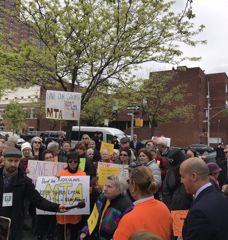 NYPD7Pct's tweet photo. Seniors on the Lower East Side rally to save bus stops! #LES https://t.co/LkPqvB6tbu