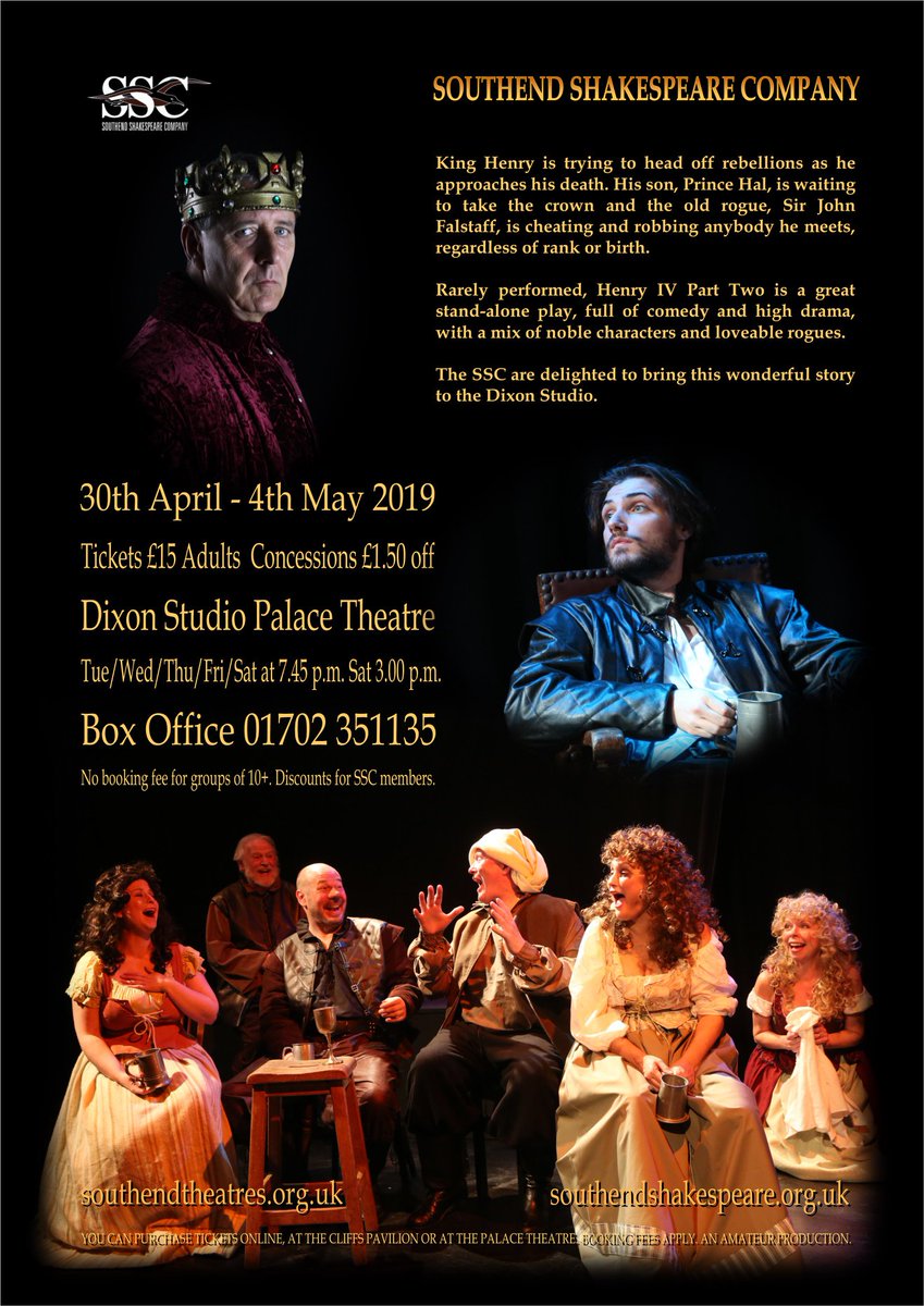 TheatreSouthend's tweet photo. Check out this fab #review of @SSC_Theatre's production of #HenryIVPartTwo playing at @SouthendTheatre Dixon Studio until Saturday 4th May inc Sat matinee https://t.co/jn4B45Zo84