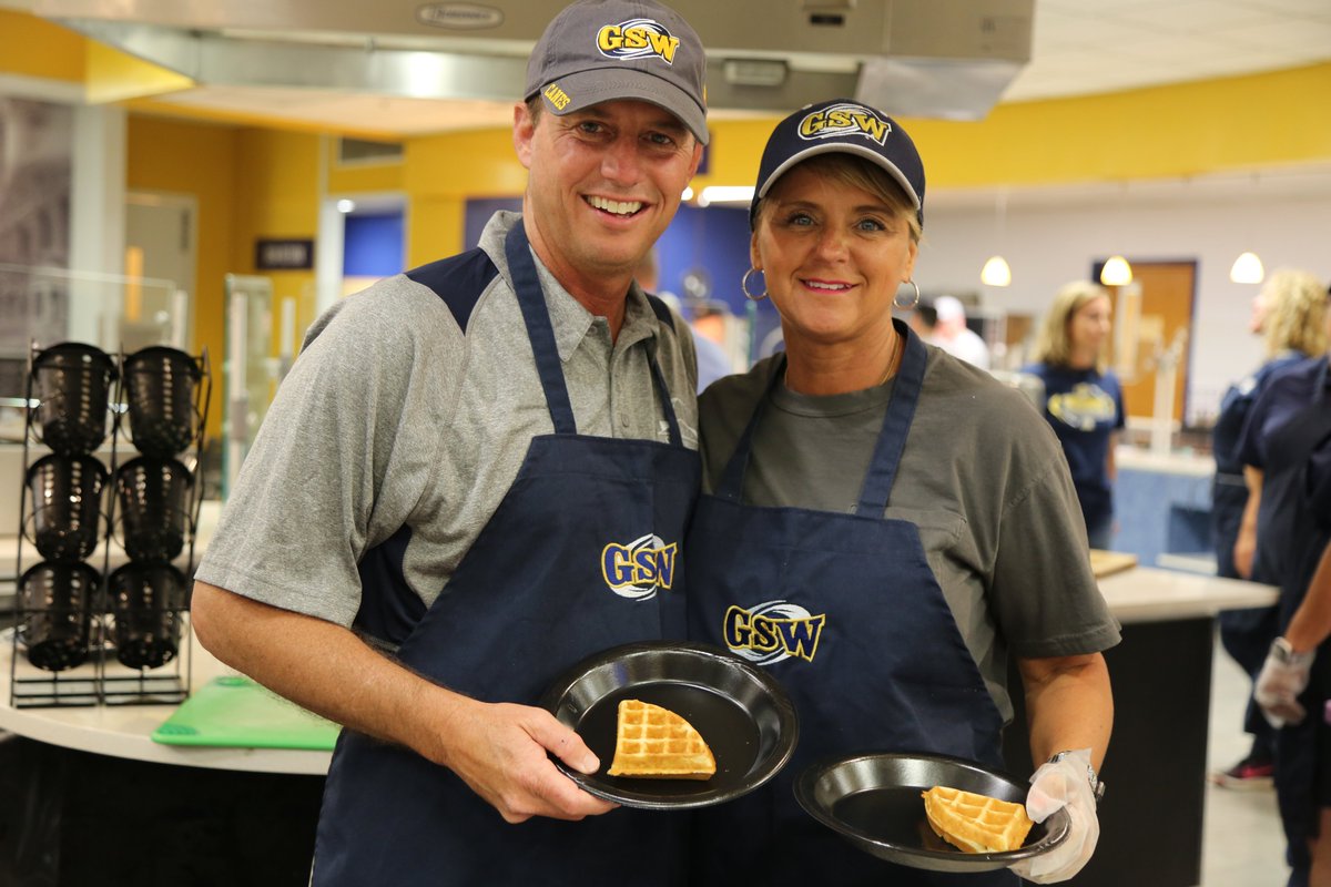 GaSouthwestern's tweet photo. Waffles with the Weavers was a hit! Over 300 students enjoyed a much-needed study break last night, complete with free waffles &amp; t-shirts from GSW's Student Government Association. #TakeFinalsByStorm #TakeTomorrowByStorm https://t.co/nSzN40n0xU