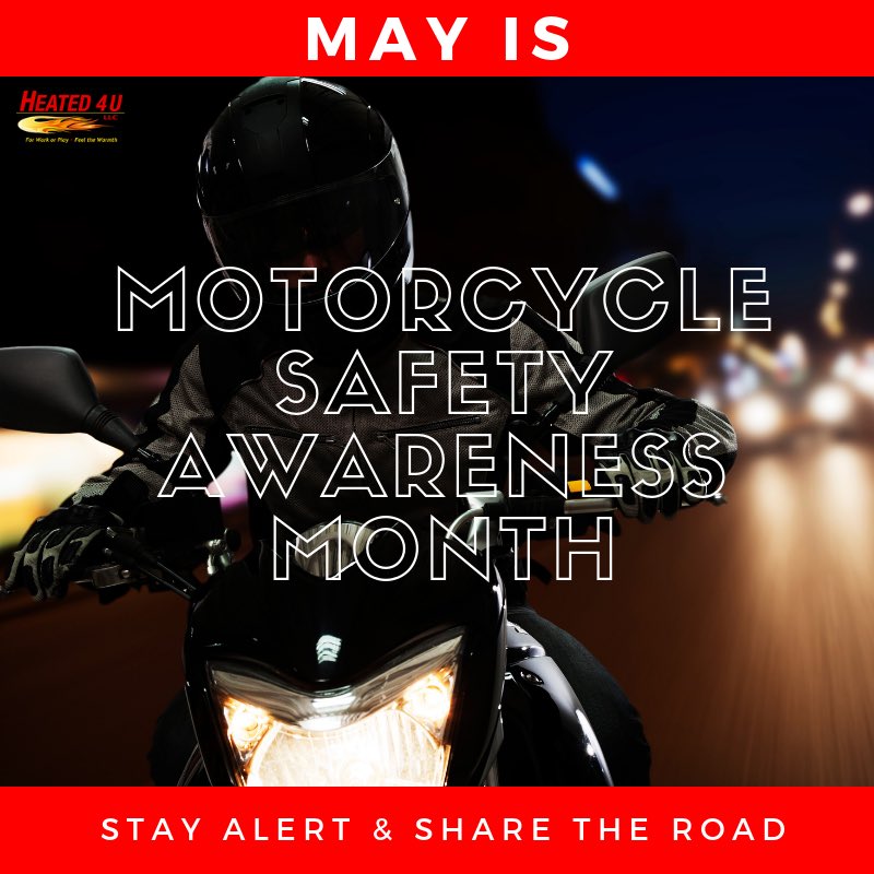 heated4u's tweet image. As riding season gears up, it's time to remind everyone to be on the alert and to share the road with motorcyclists.

#FeelTheWarmth #ForWorkOrPlay #motorcyclesafetyawarenessmonth #motorcycle #motorcycles #motorcyclegear #heatedclothing #ridesafe #sharetheroad
