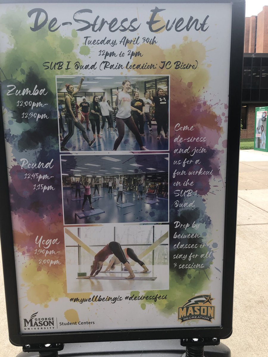 We see you <a href="/GeorgeMasonRec/">Mason Recreation</a> #mywellbeingis April 30 / Noon-2 / SUB 1 Quad