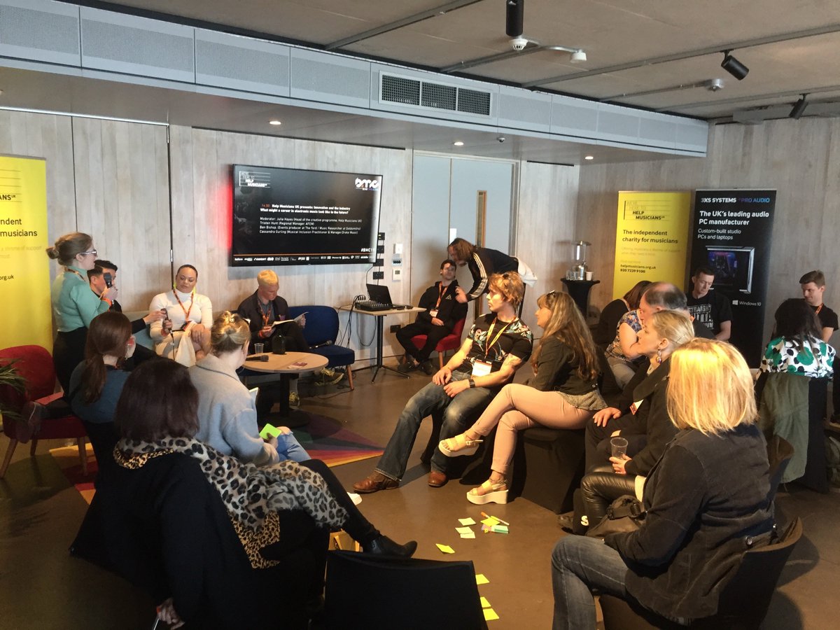 HelpMusicians's tweet photo. It was great to have such a range of people + perspectives at our #BMC19 workshop last week about innovation & the future of electronic music - we came away with so many valuable thoughts about how the industry can work towards being more inclusive + sustainable🙌 https://t.co/zEs8okT4Jq