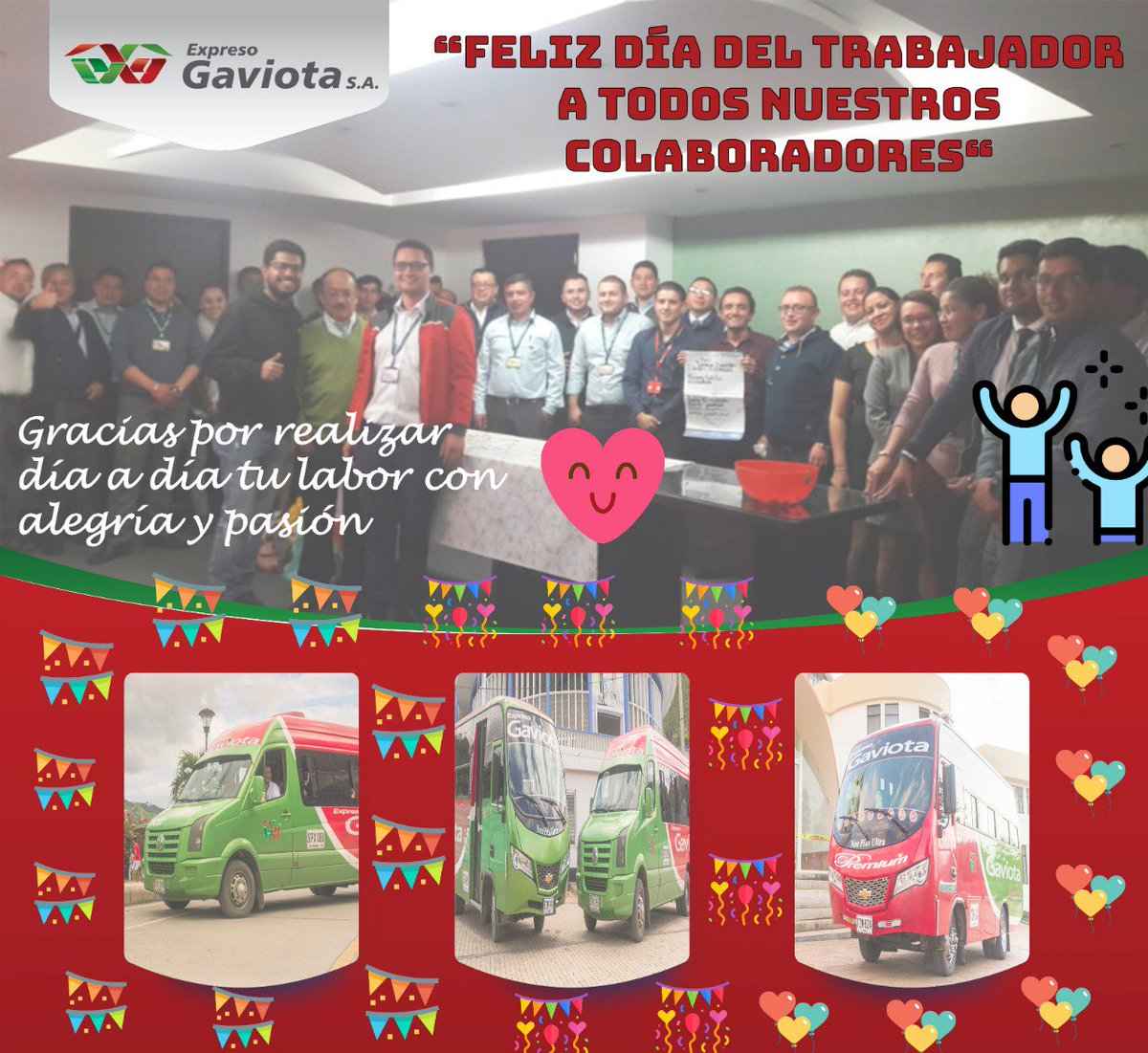 ExpresoGaviota's tweet photo. !FELIZ DÍA DEL TRABAJO! 🥳🎉👍

#FelizDiaDelTrabajador #DiaDelTrabajo #Trabajadores https://t.co/yZ5LK5BiYJ