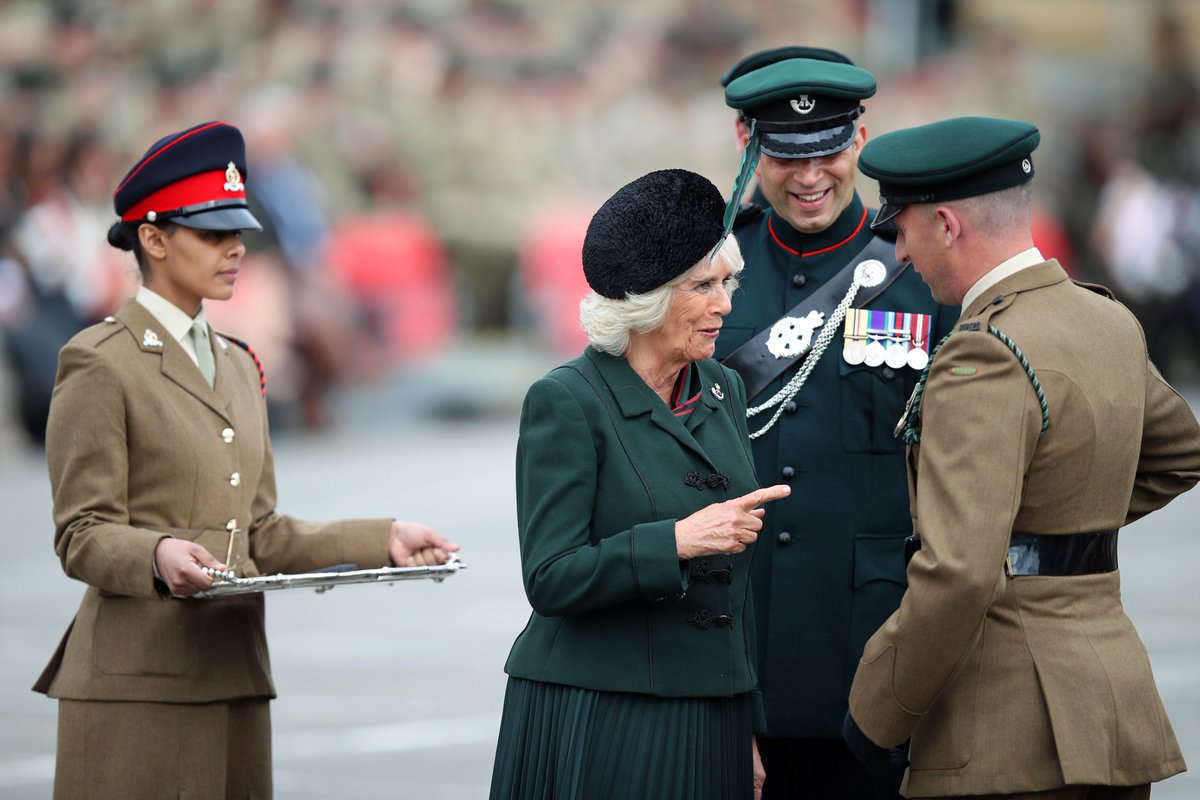 The Duchess of Cornwall today attended a medals parade for the 4th Battalion The Rifles at New Normandy Barracks, Aldershot. The Duchess has been Royal Colonel of the Battalion since 2006.