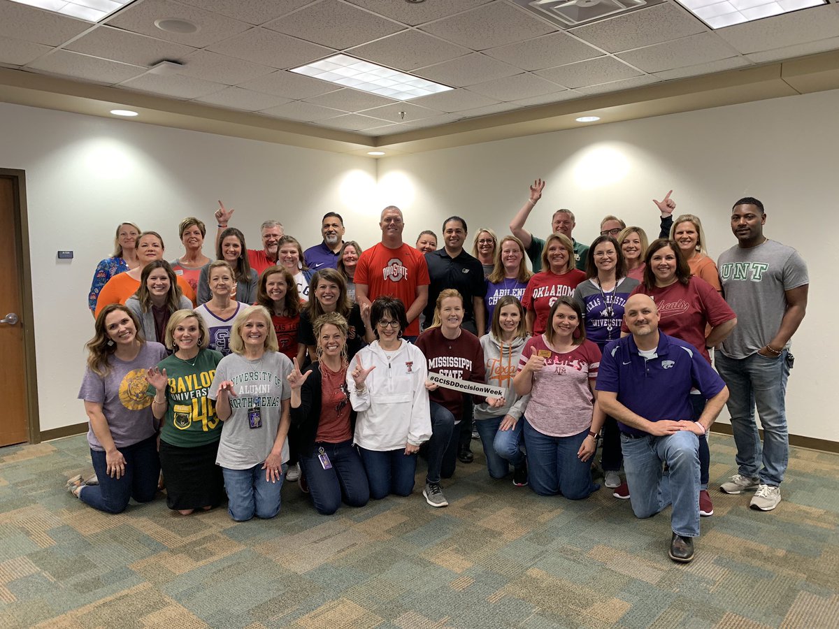 GCISD's tweet photo. Today is college shirt day across the district! Use #GCISDDecisionWeek to share your school spirit! https://t.co/f26IrK04KP