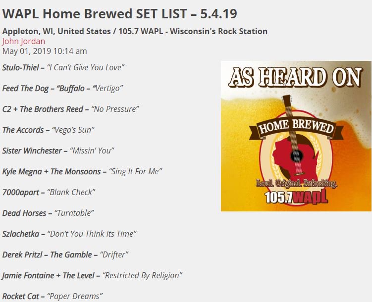 Celebrate 'Cinco de Cuatro' (any A.D. fans out there??) and Tap Into a 12-Pack of WISCO-Flavored Original Music on WAPL Home Brewed Radio 
Sat 9am on 105.7FM &amp; wapl.com Streaming 24 / 7 @ waplhomebrewed.com 
Handcrafted <a href="/StoneArchBrews/">Stone Arch Brewpub</a>  &amp; <a href="/HeidMusic/">Heid Music</a>
CHEERS!