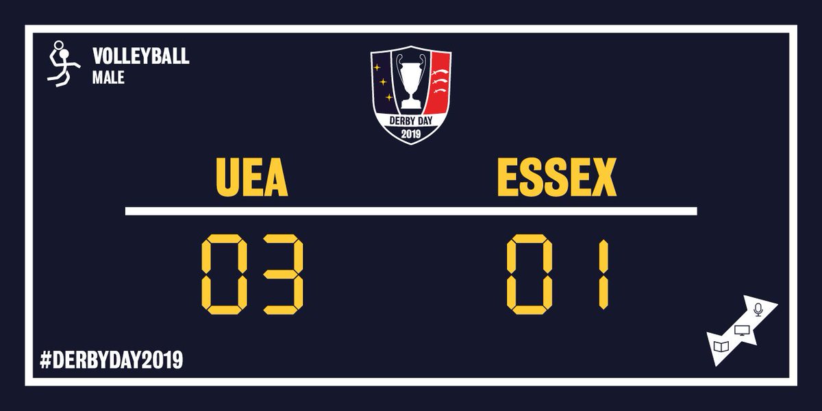 🏐MENS VOLLEYBALL SCORES ARE IN!🏐

💙#UEA take the Win with 3 points to <a href="/EssexBladesSU/">Essex Blades</a>'s 1!💛

#DerbyDay2019