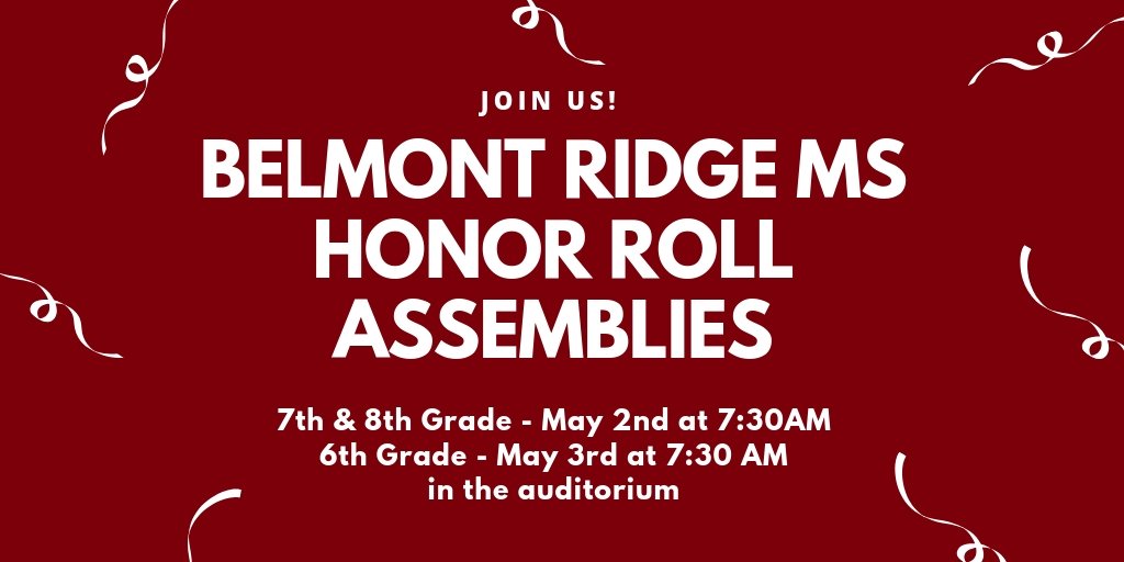 Please join us tomorrow at 7:30 AM to recognize our 7th and 8th grade honor roll students! @HitchmanRyan @BelmontRidge #LevelUp  @JJcounselor