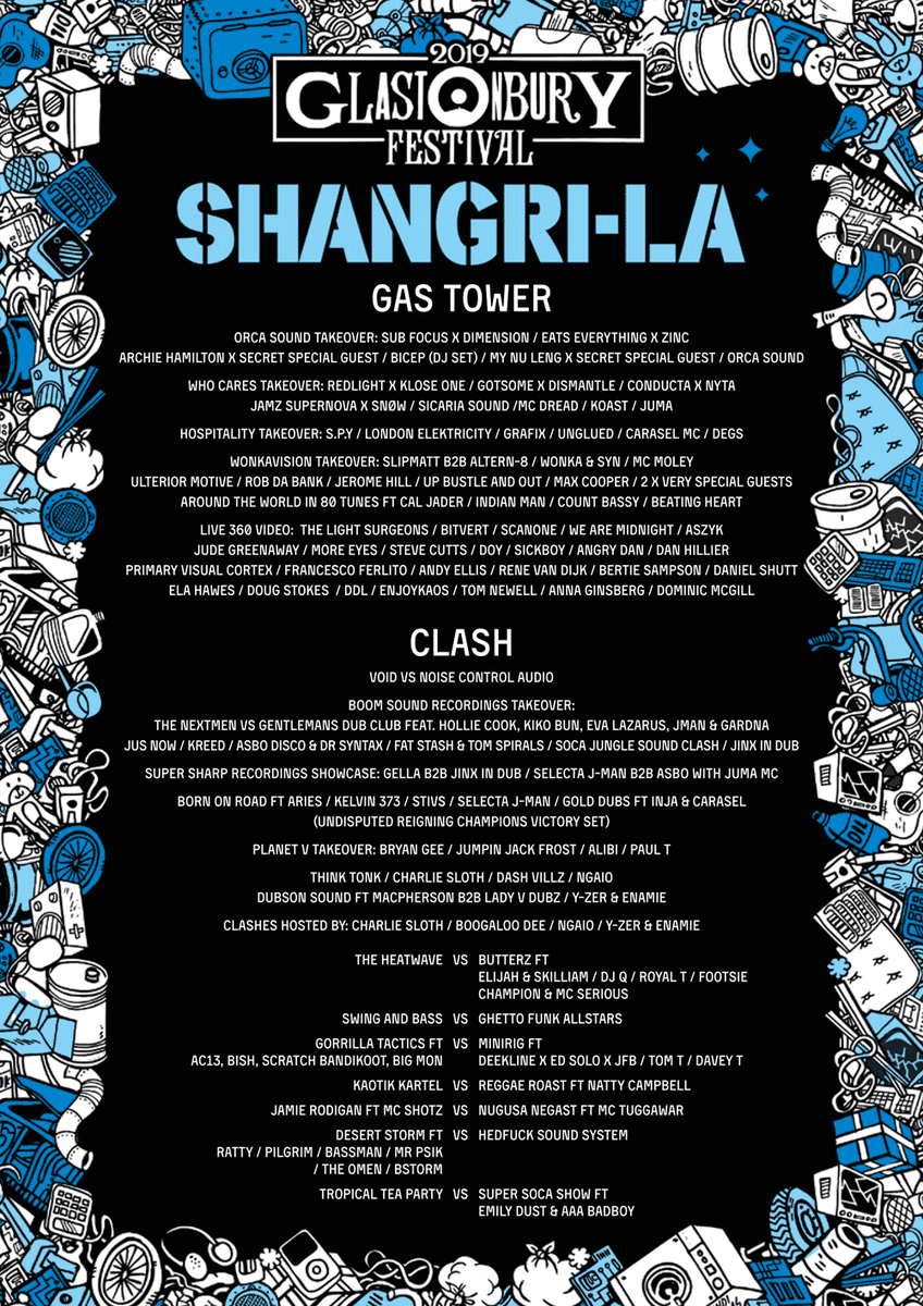 glastonbury's tweet photo. The @ShangrilaGlasto #Glastonbury2019 line-up is here!! 
More info -> https://t.co/YCoSmxjbbi https://t.co/Zh8qpuf5H0