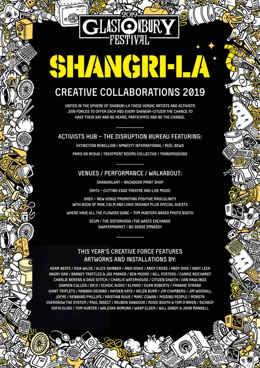 glastonbury's tweet photo. The @ShangrilaGlasto #Glastonbury2019 line-up is here!! 
More info -> https://t.co/YCoSmxjbbi https://t.co/Zh8qpuf5H0