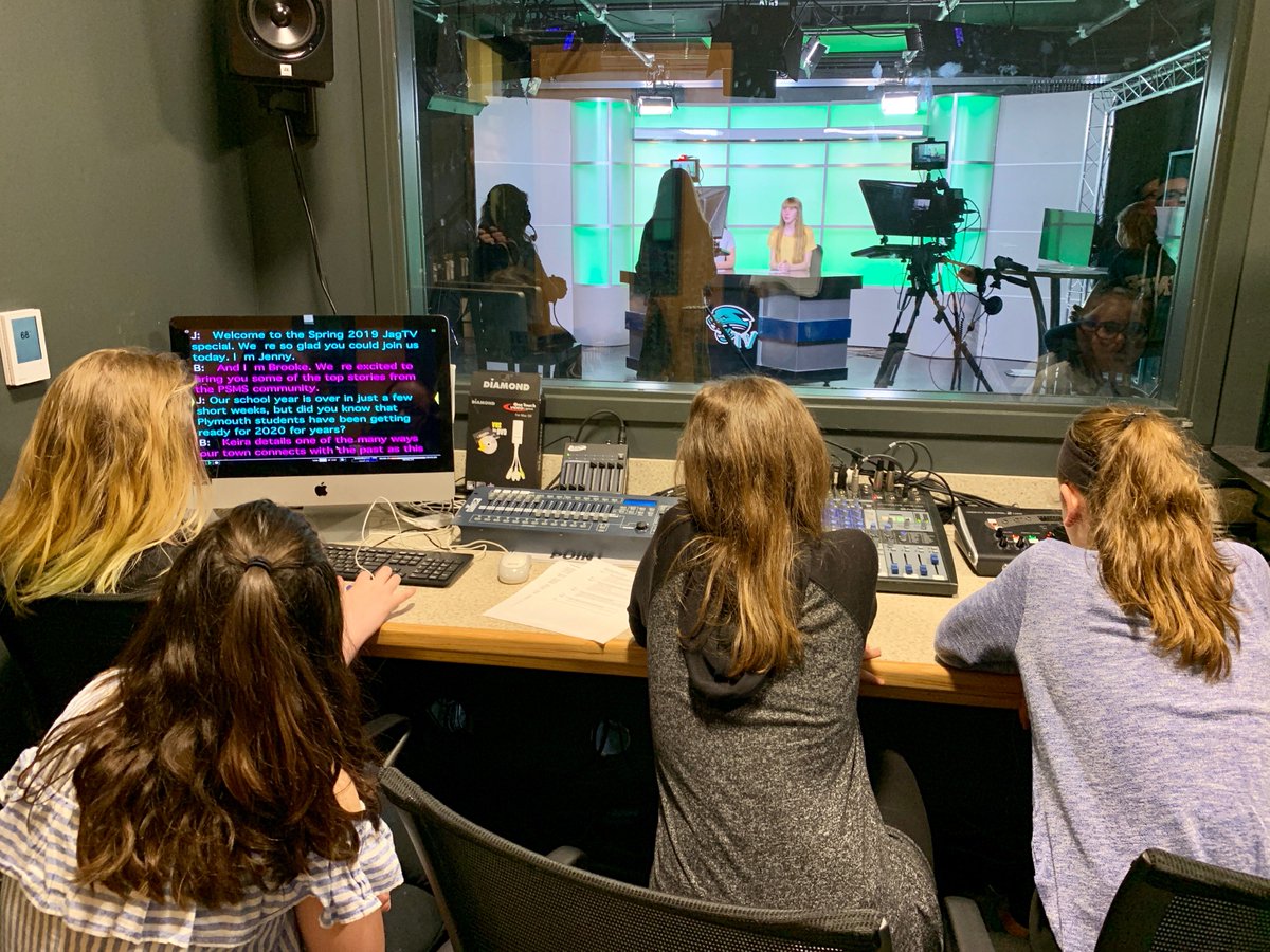 JagTVPSMS's tweet photo. We filmed our Spring 2019 News Special this week at PSHS! What an unbelievably talented crew. This episode will be airing SOON. 📽️ #PPSstudents @PlymouthSch @PlymouthEDTV https://t.co/bd8ry2WGgx