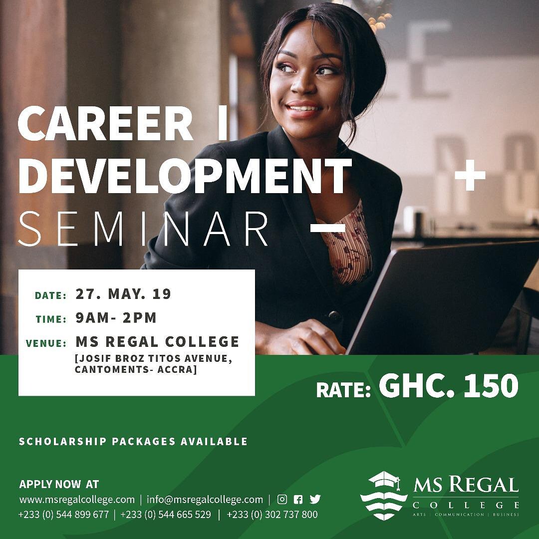 nydjlive's tweet photo. @MSRegalColl is bringing you a Career | Development Seminar Under the theme: Taking responsibility of your future 

Topics
1. What is the right university degree for you
2. How to write an A+ CV that gets you the job
3. Taking advantage  of the Opportunities in the Creative Arts https://t.co/zLsg6iaKY2