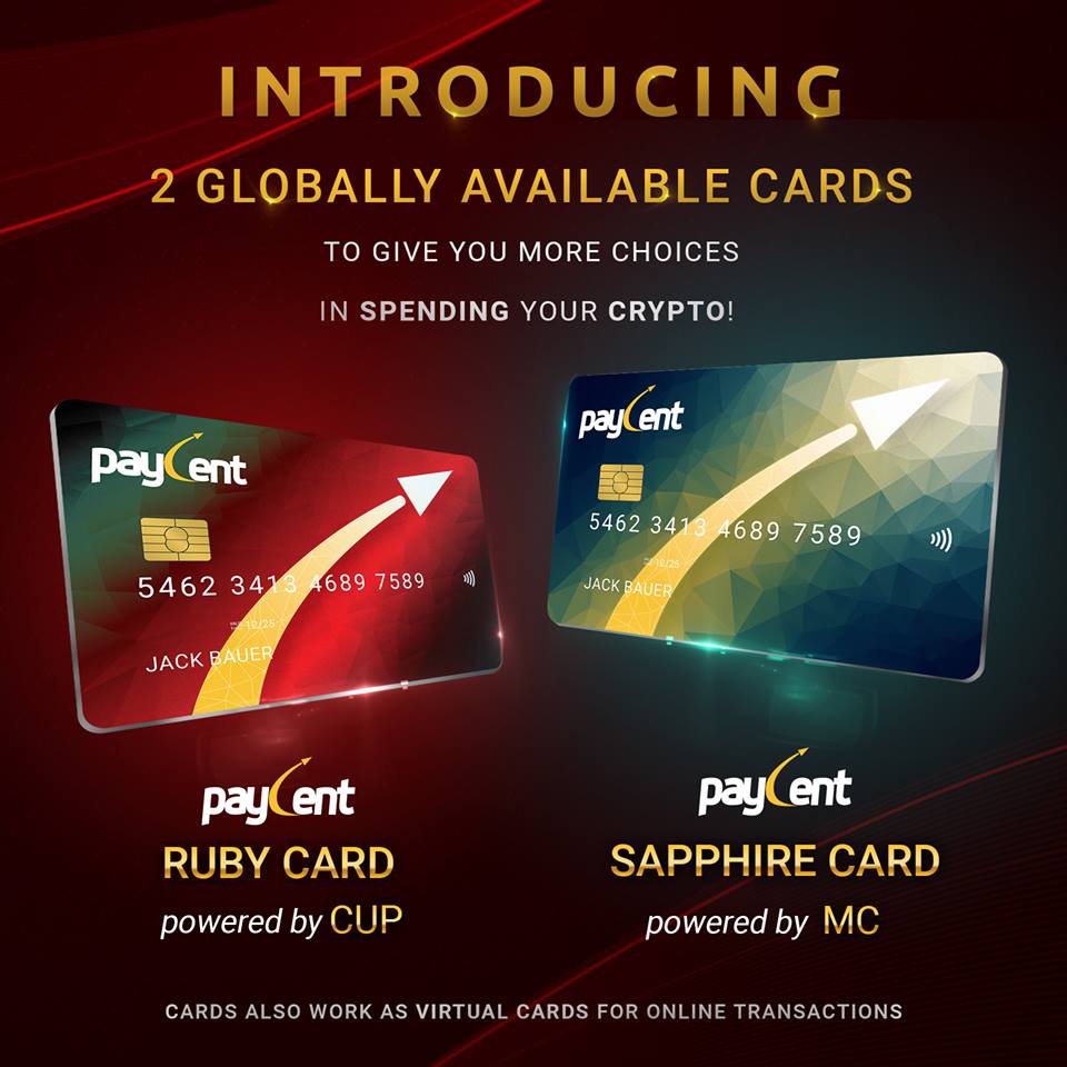 InvestedWire's tweet photo. Ready for two #PaycentCards to spend your crypto globally? Get these #PaycentCards through the #PaycentApp and enjoy spending your #crypto #BTC #XRP #DGB #ETH #LTC #Dash #BNB and #KIZ through stores and withdraw at ATMs globally. Download #Paycent now: https://t.co/yTGB1venKH https://t.co/ywxoonJgoW