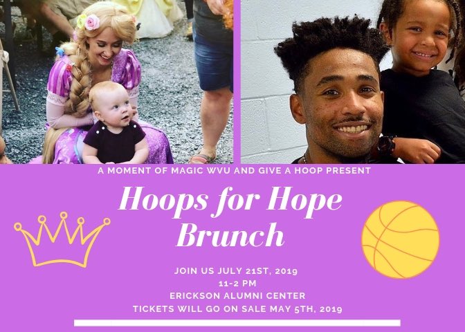 AMOM_WVU's tweet photo. Save the Date! AMOM WVU will be teaming up with former WVU Basketball player Da'Sean Butler and his foundation, Give a Hoop, to host Hoops for Hope Brunch! There will be a silent auction, a fashion show with some of AMOM's finest fighters, and of course, food! 💜🎗 https://t.co/k8bdpmQynS
