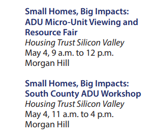 KrisNBC's tweet photo. #AffordableHousing week kicks off with a #GrannyUnit workshop Saturday. Learn about design, permits, financing and renting your #ADU #AccessoryDwellingUnit. It's free, but you have to pre-register. Here's a link: https://t.co/fZxa9inomm @housingtrust
@CityofMorganHil @nbcbayarea https://t.co/8KffXqHu7S
