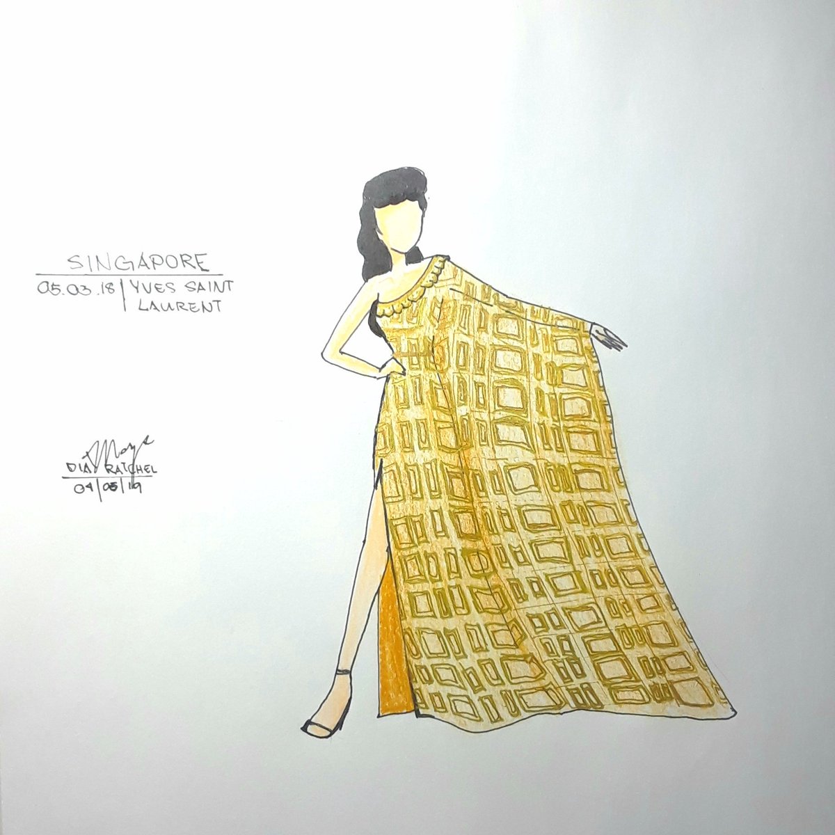 03.05 SINGAPORE This one is inspired from the national costume of Miss SG Universe years ago and I used it since I'm doing further research to can I style this YSL outfit to a golden worthy look #YvesSaintLaurent