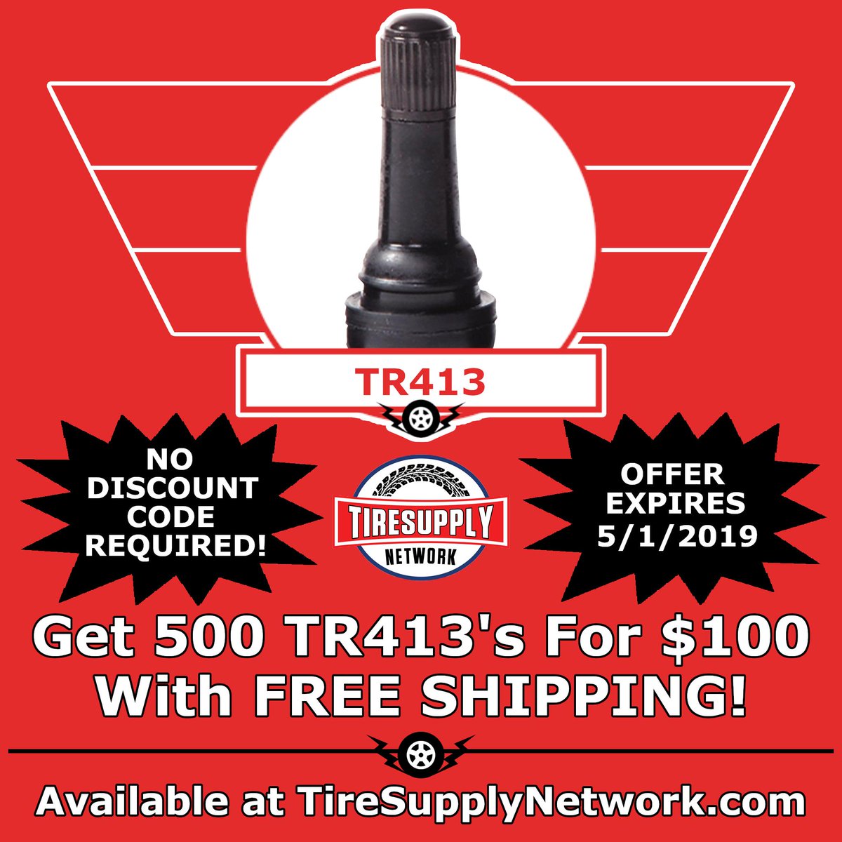TireSupplyNet's tweet photo. SALE ENDS TODAY! NO LIMIT! Stock up now! Visit us at https://t.co/XwhbV7yJFf today and buy the valves here…
https://t.co/PuXsc8S8JQ
#tirerepair #tirerepairs #tiresupplies #tpms #tr413 #valvestem #valvestems #wheelweight #wheelweights #tire #tires #tiresupplynetwork https://t.co/OPNKVP4mUP