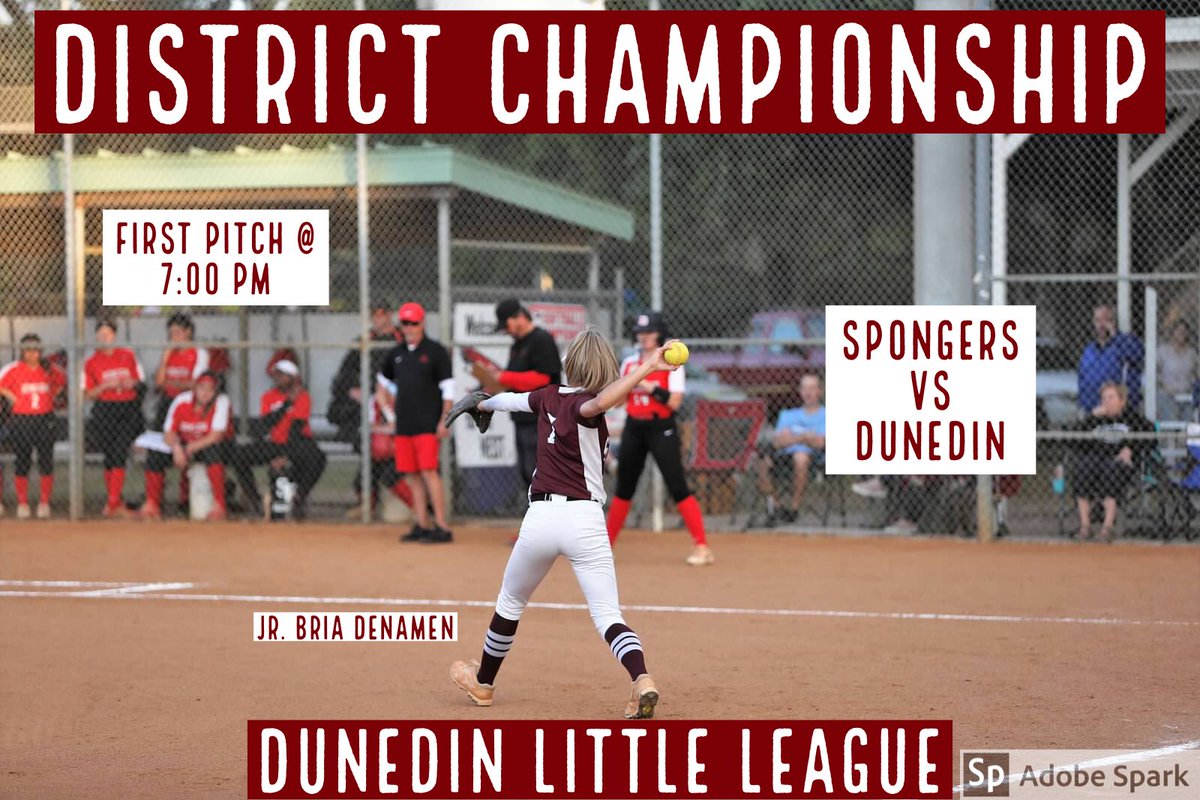 Good Morning, it’s game day!! Your Lady Spongers head into 6A District 9 Championship against Dunedin . First pitch is at 7:00pm at Dunedin Little League. Come out and support your Lady Spongers!! #SpongerNation #OneTeamOneDream