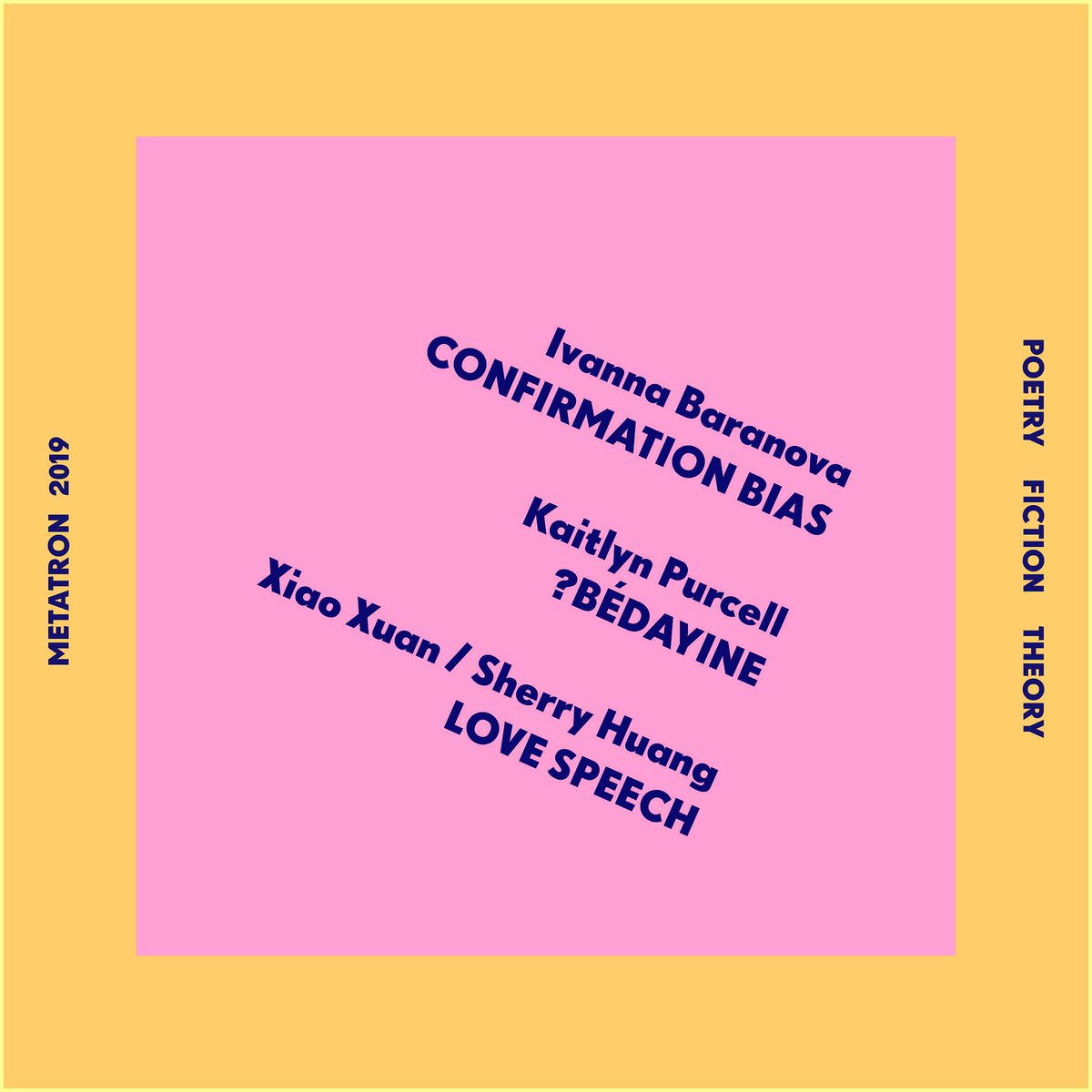 metatronpress's tweet image. The secret is out! Announcing our forthcoming 2019 releases!...
💛Love Speech by Xiao Xuan / Sherry Huang (August)
💛CONFIRMATION BIAS by @internetfantasy (September)
💛?bédayine by @MIDNIGHTFILTH (October)
...
Who’s excited?!
...
🗝
