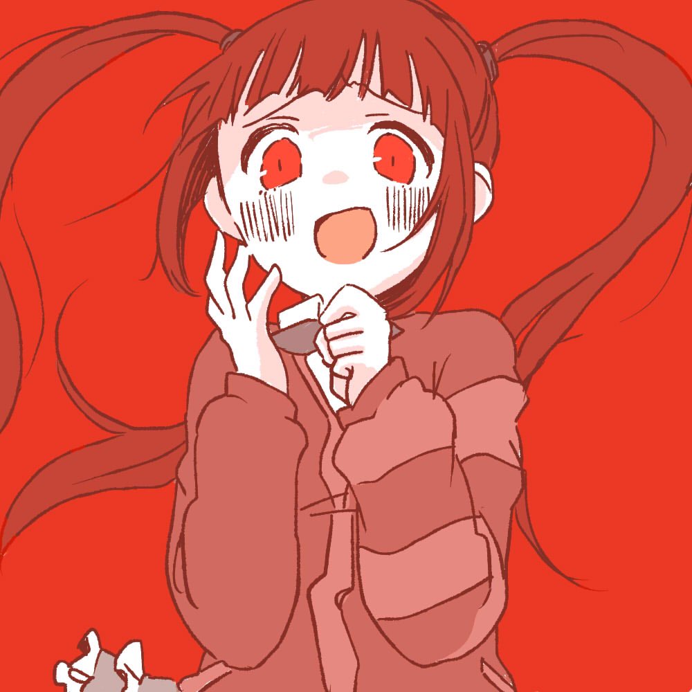 1girl twintails solo red background blush red theme red eyes  illustration images