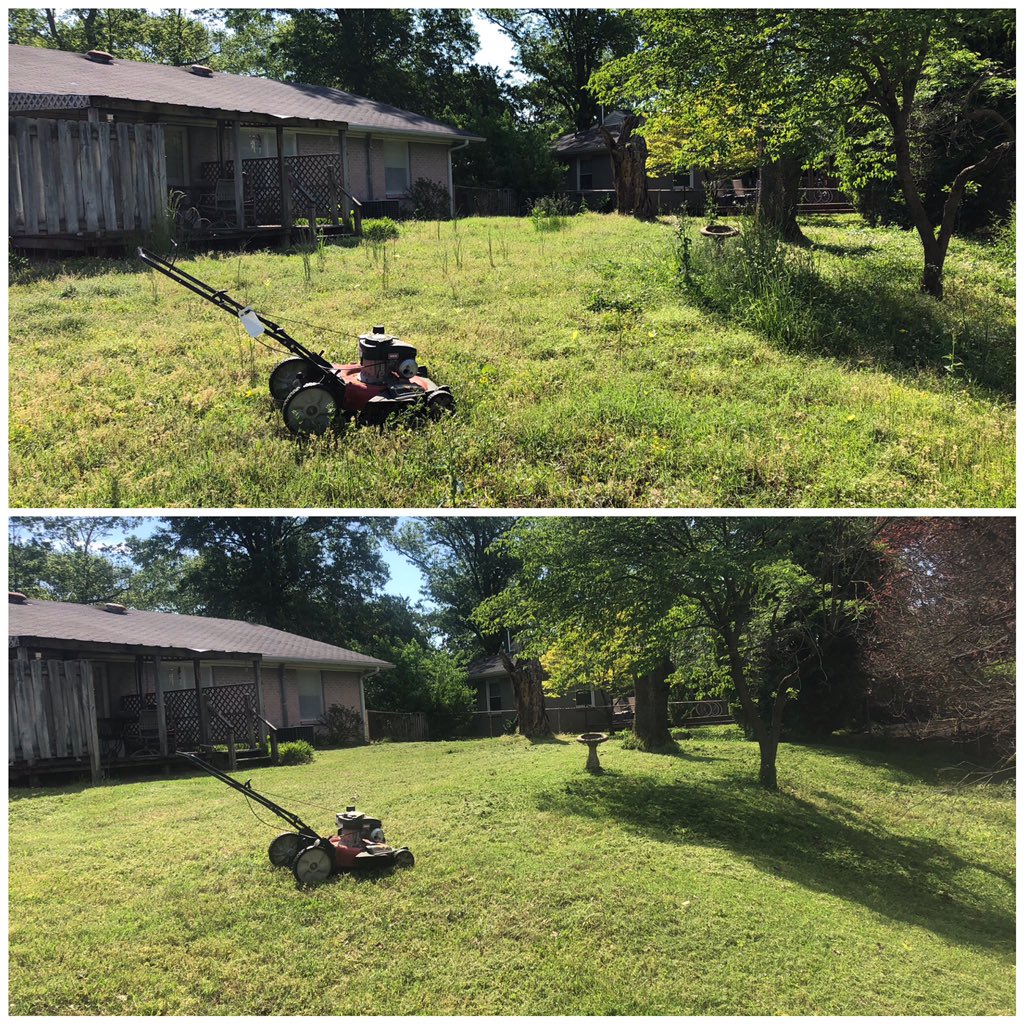 iamrodneysmith's tweet photo. I got contacted about this lawn by this persons neighbor. They said it's not their responsibility to help them. I knocked on the door &amp; a sweet elderly lady answered . I told her, my name is Rodney &amp; I'm here to help. She looked at my shirt &amp; smiled . I waved and got to mowing https://t.co/Lcer97txTX