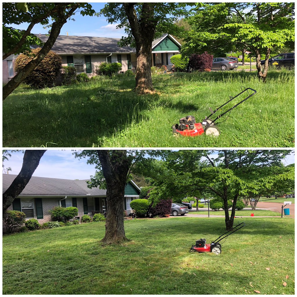 iamrodneysmith's tweet photo. I got contacted about this lawn by this persons neighbor. They said it's not their responsibility to help them. I knocked on the door &amp; a sweet elderly lady answered . I told her, my name is Rodney &amp; I'm here to help. She looked at my shirt &amp; smiled . I waved and got to mowing https://t.co/Lcer97txTX