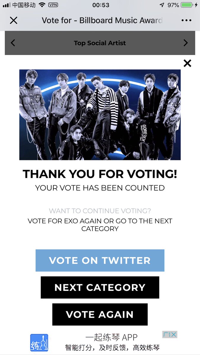 #BBMAsTopSociaI EXO @weareoneEXO Come on let's go！