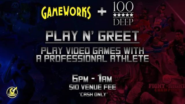GWeSportsLV's tweet image. This Friday come on down to @GWESports inside of @GameWorks Las Vegas for our 1st ever Play N' Greet, a social event where you have the amazing opportunity to play some games with some great athletes from #100Deep. All the action starts at 6pm! See you F… bit.ly/2LhJFYw