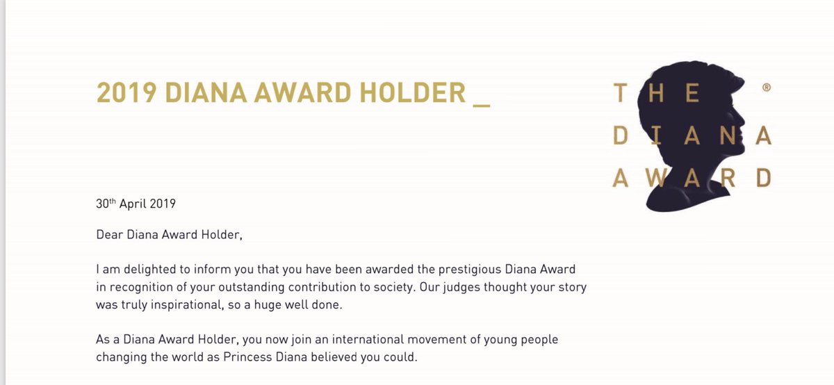 Ayushchopra24's tweet photo. I am so proud to have been honoured with a 2019 @DianaAward for promoting education about  #HumanRights and @UN #SDGs among youth. #ShapingAFairerWorld is the mission of the community I founded 2 yrs back @SDGsForChildren . #DianaAward2019 https://t.co/IkHfK8bx1F