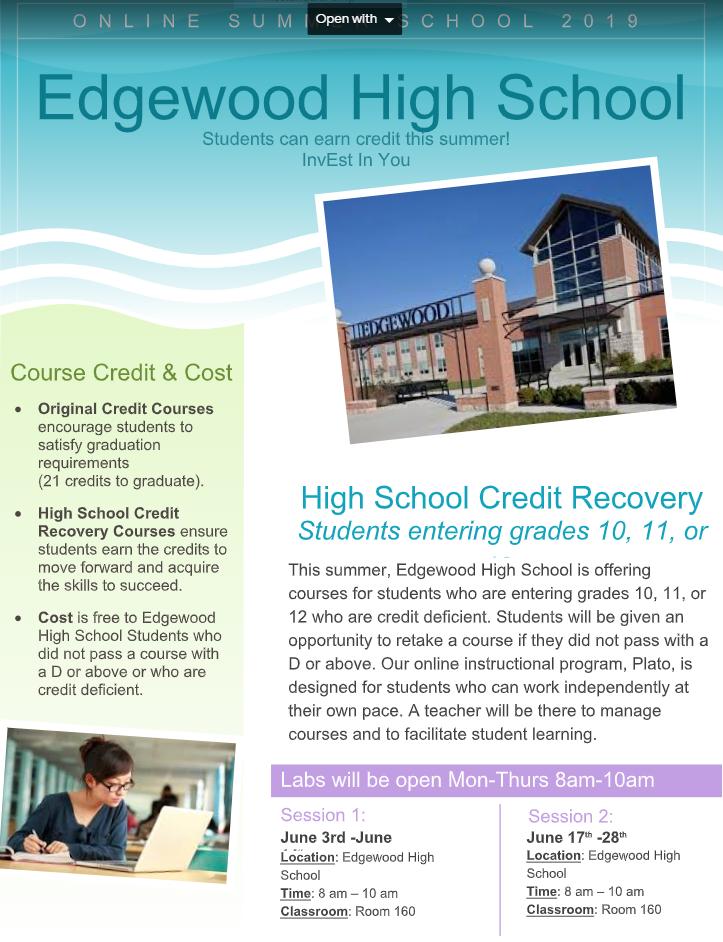 EHS students entering 10th, 11th or 12th grade next school year, can take Credit Recovery classes at EHS this summer. The cost is FREE to EHS students. If interested, complete the form &amp; return to your counselor by May 23. bit.ly/EHSssform