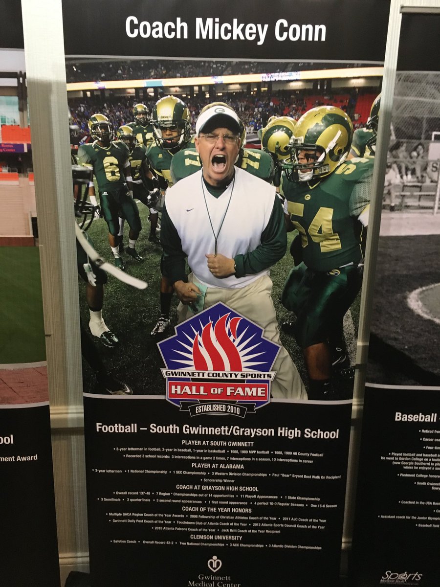 GraysonHSSports's tweet photo. Mickey Conn Gwinnett County Sports Hall of Fame Induction Ceremony tonight. Congrats Coach Conn! https://t.co/YVCzYCSQq5