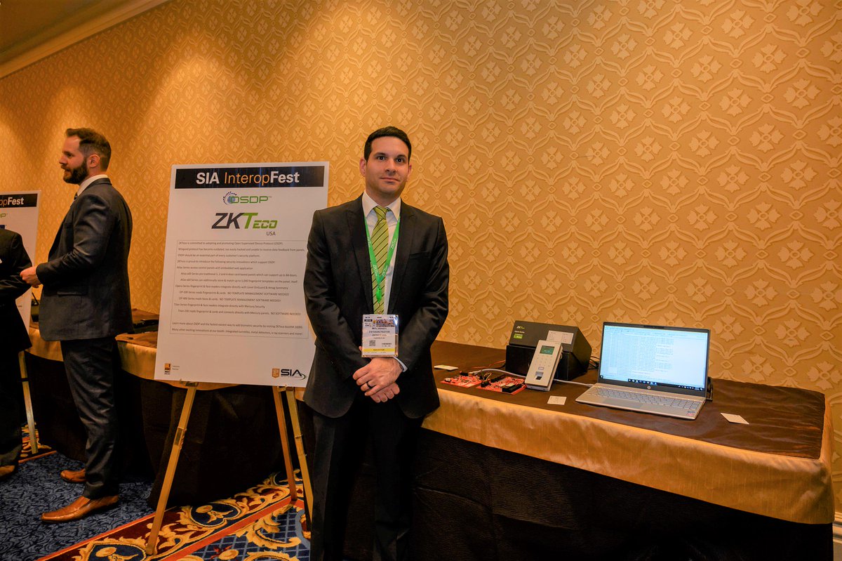 ZKTecoUSA's tweet photo. Our Technical Support Engineer Esteban Pastor presented ZKTeco's newest products that support OSDP at @SIAonline's #OSDPPlugfest during #ISCWest2019! Learn more about our #OSDP supported products by contacting Esteban at 862-505-2101x232 or Joe at 862-505-21010x228 https://t.co/IvD9EgLV9b