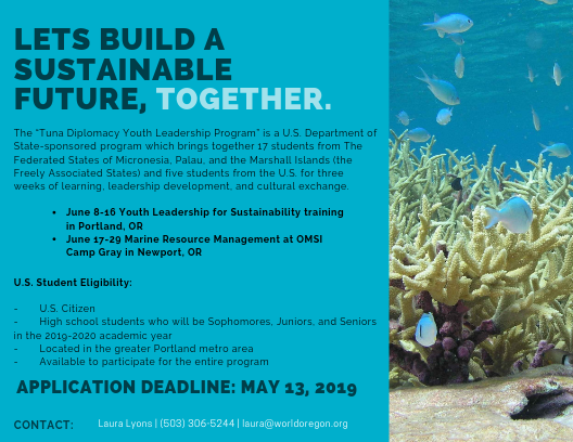 worldoregon's tweet photo. Join #worldoregon to help save our oceans and build leadership skills alongside #international #youth from #Palau, the #MarshallIslands, and the Federated States of #Micronesia!

Apply by May 13th for this exciting #youthleadership opportunity! 

https://t.co/ThuySQoRfe https://t.co/9JOvI8tQl6