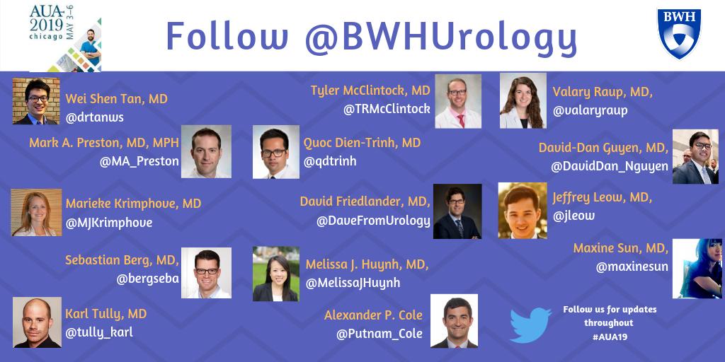 Brigham and Women's Hospital Department of Urology (@bwhurology) on Twitter photo The AUA Conference begins this Friday in Chicago! Follow all of our BWH Urology team members and collaborators in attendance for updates throughout the weekend! <a href="/AmerUrological/">Amer. Urol. Assn.</a> #AUA19 The AUA Conference begins this Friday in Chicago! Follow all of our BWH Urology team members and collaborators in attendance for updates throughout the weekend! <a href="/AmerUrological/">Amer. Urol. Assn.</a> #AUA19