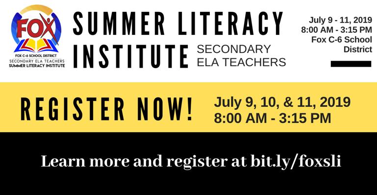 Registration is now open for the Fox Summer Literacy Institute! Come learn with @teachkate, <a href="/LindaMRief/">Linda Rief</a>, Dr. Richard Allington, and literacy educators from around the #stlouis area July 9-11 #FSLI19 Learn more and register at bit.ly/foxsli