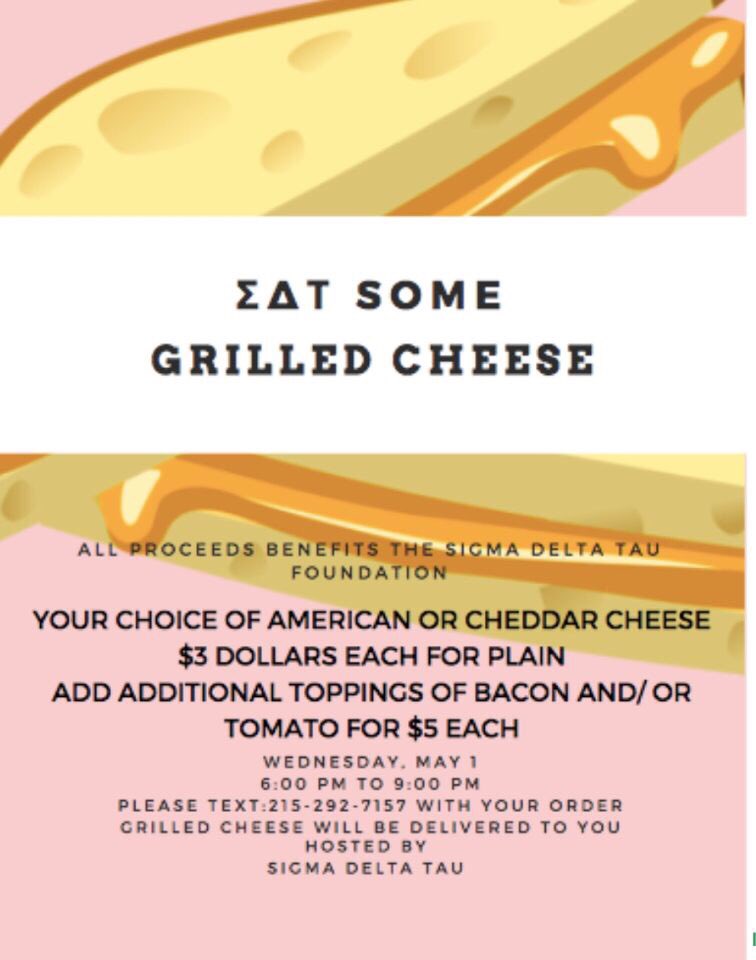 Hungry? We’ve got it covered! Order a grilled cheese made by and delivered by our sisters ! Today 6-9!