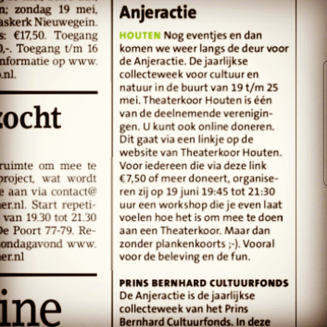 Wij staan in <a href="/tgroentje/">tGroentje</a> <a href="/HoutensNieuws/">HoutensNieuws</a> met de <a href="/Anjeractie/">Anjer Cultuurfonds</a> 👌Heel tof!!🔥😍