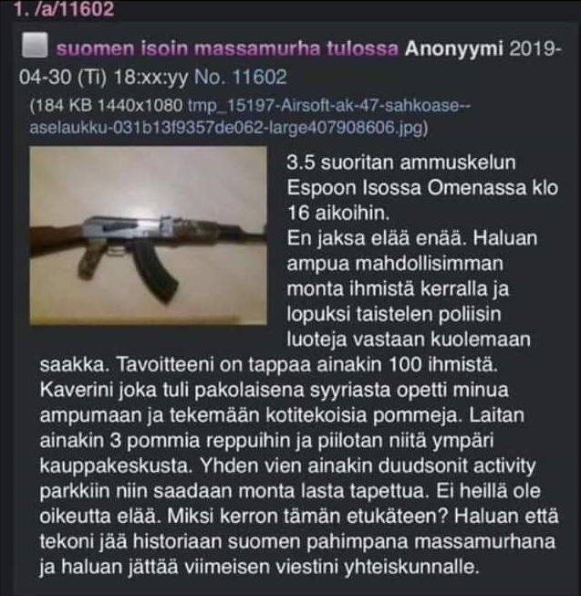 NuuniUnna's tweet photo. #Syyrialaisen pakolaisen kaveri on saanut ystävältään kulttuurisia vaikutteita:
"Poliisi: Espoolaista kauppakeskusta uhattu #ammuskelulla – uhkaus julkaistiin anonyymissa Tor-verkossa"
https://t.co/7laqrNVsQI
#RasmusRyhmä #RasmusRy #espoo #IsoOmena https://t.co/B20dAGRmrQ
