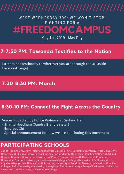 This May Day, we stand in solidarity with @TheGarlandSitIn at Johns Hopkins University where students are demanding the university to say NO to proposed campus police. 

We join schools across the nation demanding #FreedomCampus

Our statement:

drive.google.com/file/d/1ZW9Ntz…