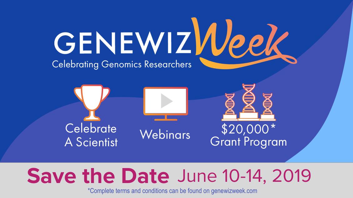 AzentaSciences's tweet photo. #GENEWIZWeek is back! Join us in celebrating genomics researchers and scientists like you. The fun begins June 10, but you can apply for our $20,000 grant program, nominate your peers, and more right now at https://t.co/LHuj7mkknw! https://t.co/ka9VcUDys3