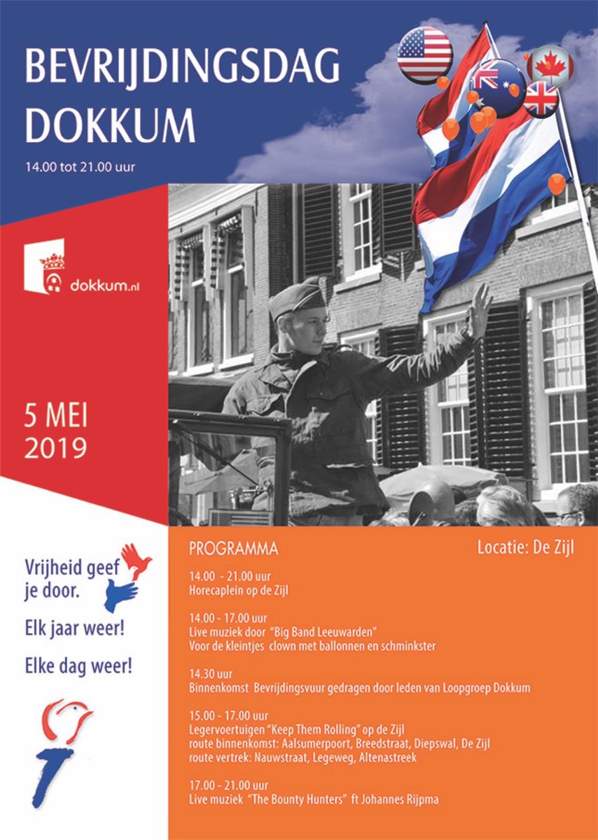 5 mei Bevrijdingsdag!!
Geef vrijheid door - Elke dag - Elk jaar - Altijd
#bevrijdingsdag #dokkum #stichtingstadsfeestendokkum #visitdokkum #5mei #indokkum #bevrijdingsfestival #koopzondag #loopgroepdokkum #bigbandleeuwarden #keepthemrolling #thebountyhunters #johannesrypma